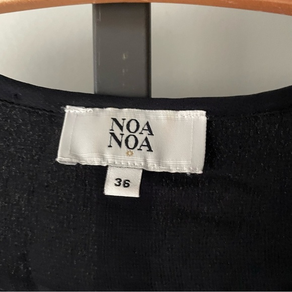 Noa Noa Boho Tassel Front Tie Blouse Top Black Red Embroidered Size 36 Small - Picture 8 of 8